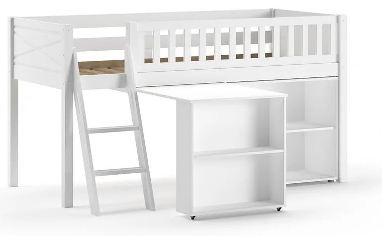 Бяло повдигнато детско легло от масивен бор с място за съхранение 90x200 cm SCOTT – Vipack