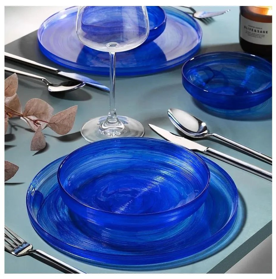 Комплект за хранене от 18 части, син/стъкло