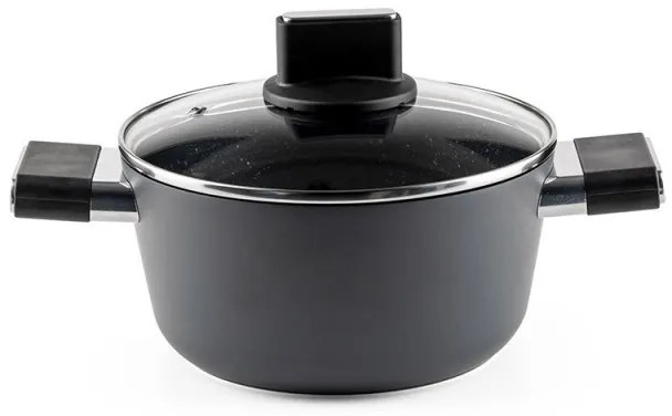 Тенджера Luigi Ferrero Regina FR-2040 20x10 см, 2.5 л, Незалепващо покритие, Стъклен капак с отвор за пара, Индукция, Черен