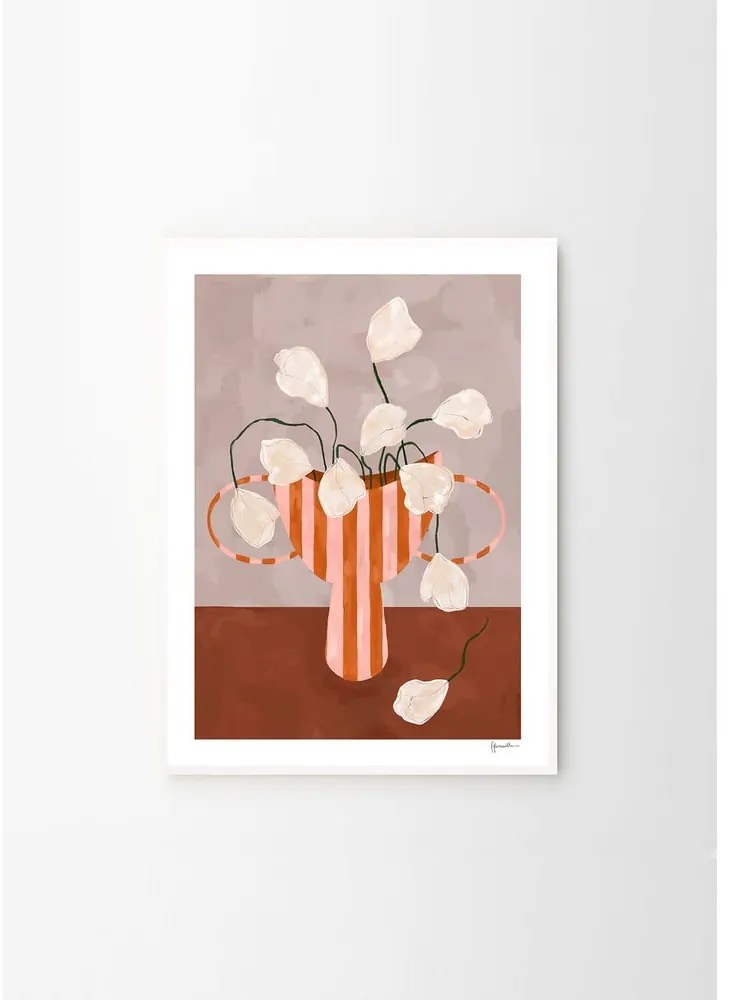 Постер 50x70 cm White Flowers in Striped Vase – Frankie Penwill – The Poster Club