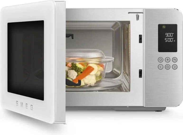 Микровълнова фурна с грил 4в1 SMEG Collezione MOC01WHMEU, 1900W, 29 л, 18 програми, Плавно затваряне, Звуков сигнал, LCD, Бял мат