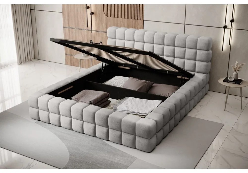 Сиво тапицирано двойно легло с място за съхранение и включена подматрачна рамка 140x200 cm Dizzle – ELTAP