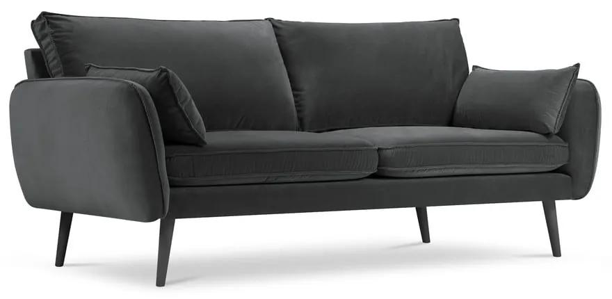 Тъмно сив кадифен диван с черни крака , 198 см Lento - Kooko Home