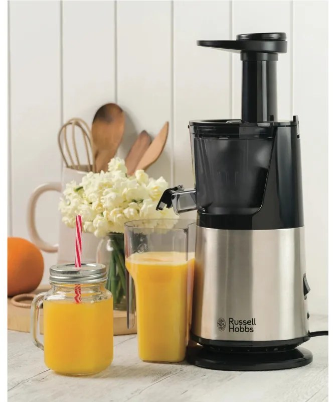 Сокоизстисквачка Slow juicer Russell Hobbs 25170-56, 150 W, 3 сита, 0.7 l,  Обратно движение, Студено пресоване, Инокс/черен