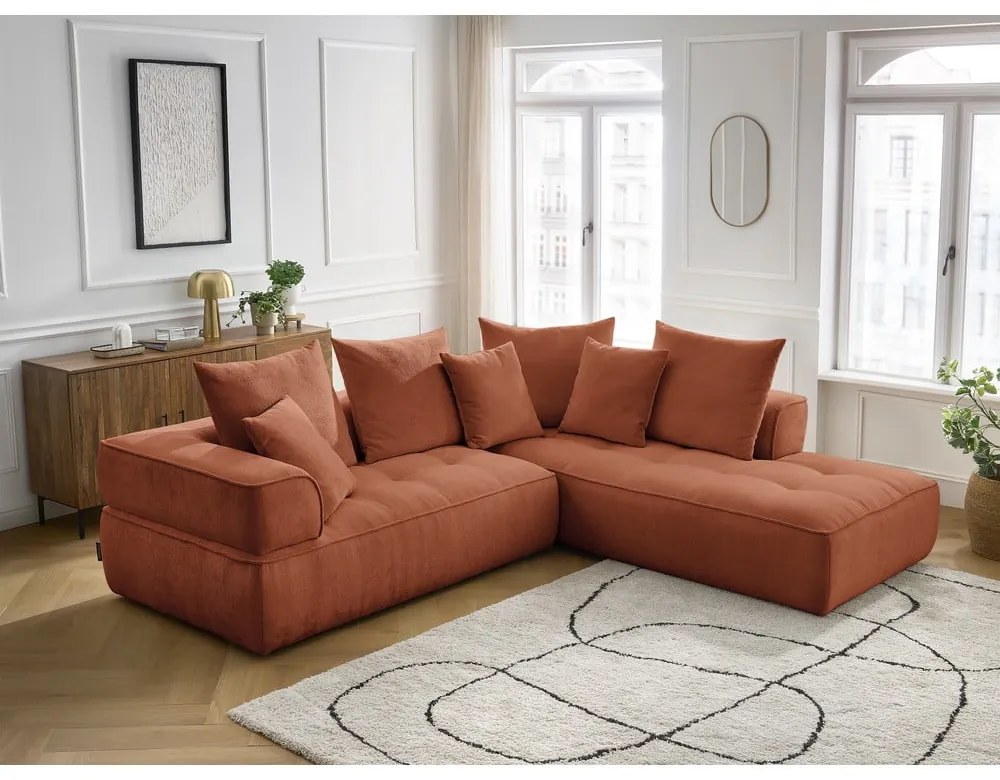 Теракотен шенилов ъглов диван (десен ъгъл/L форма) Whesley – Bobochic Paris
