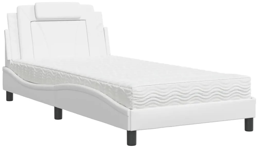 3208776 vidaXL Легло с матрак, бяло, 100x200 см, изкуствена кожа