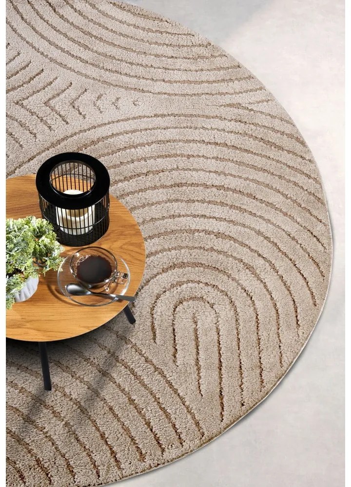 Кафяво-сив кръгъл килим ø 160 cm Panglao New York Taupe – Elle Decoration