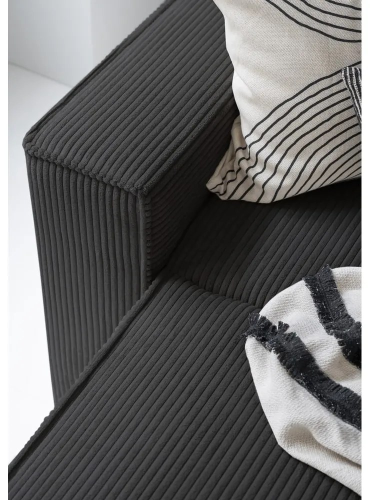 Антрацитен разтегателен ъглов диван от рипсено кадифе (десен ъгъл/"U" форма) Brave Dave – Miuform