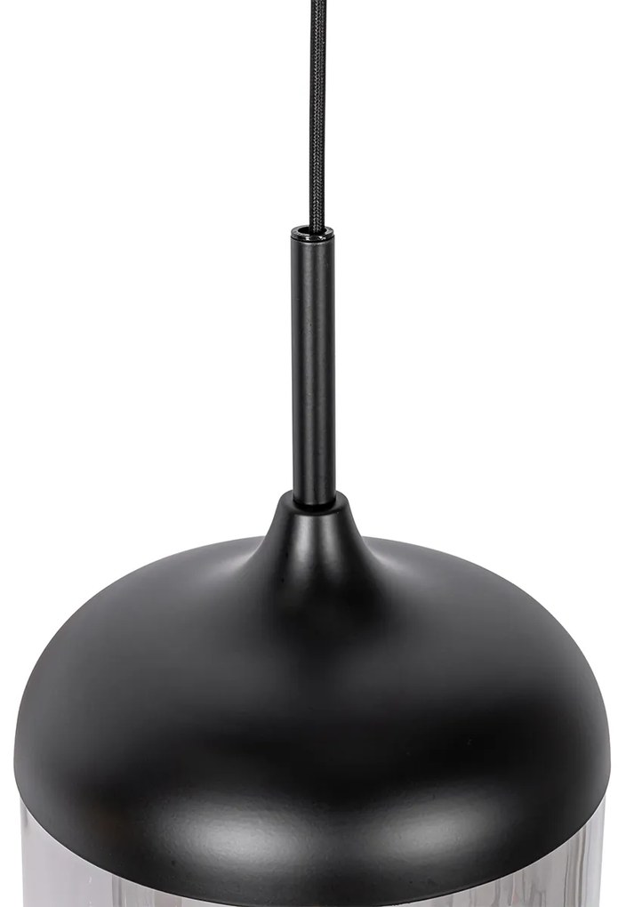 Дизайнерски висящ аплик черен със злато и опушено стъкло 3-светлина - Kyan