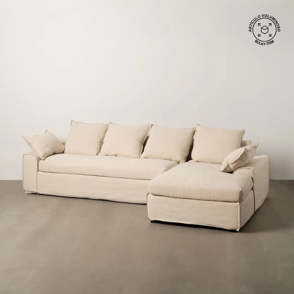 Кремав ленен ъглов диван (десен ъгъл) – Ixia