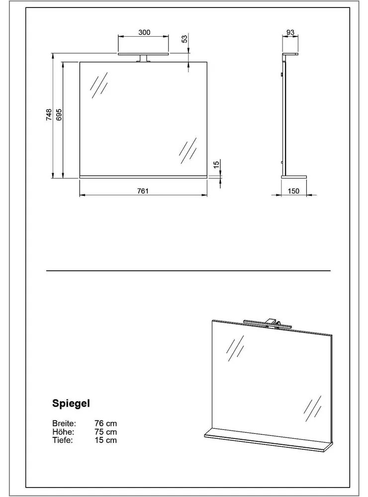Стенно огледало със светлина/с рафт 76x75 cm – Germania