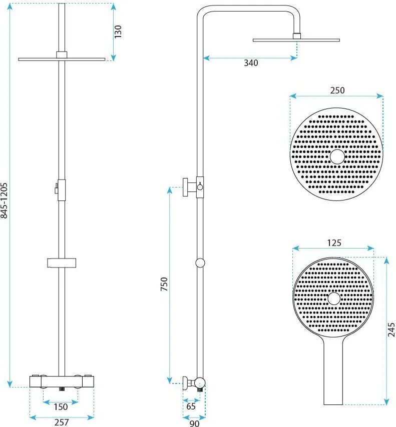 Душ комплект без чучур с термостат Rea Lungo Black