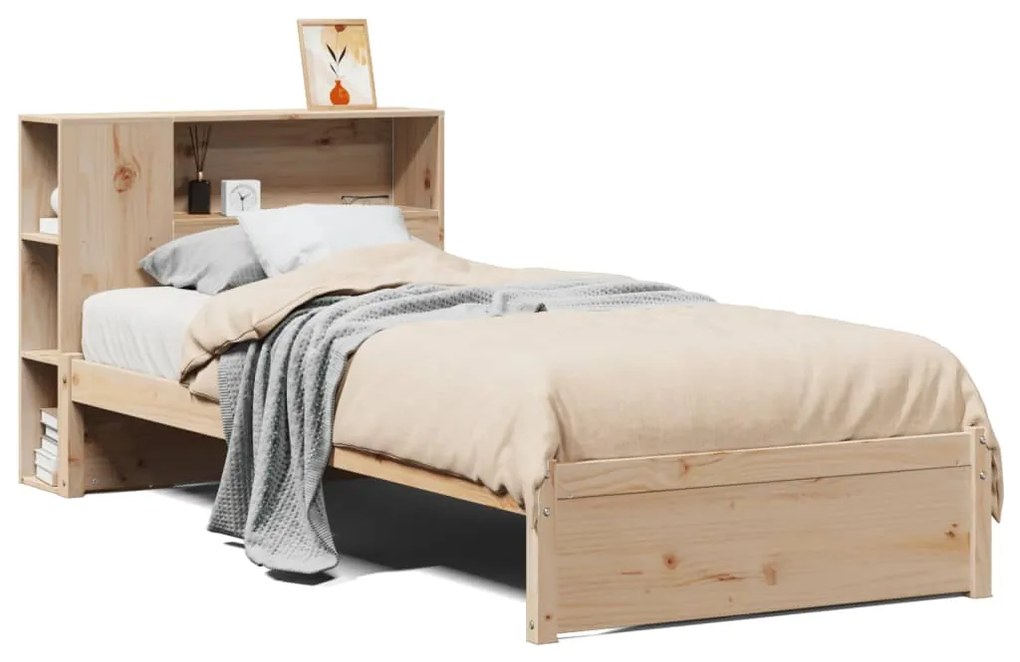 3322373 vidaXL Легло с рафтове за книги, без матрак, 90x200 см, бор масив