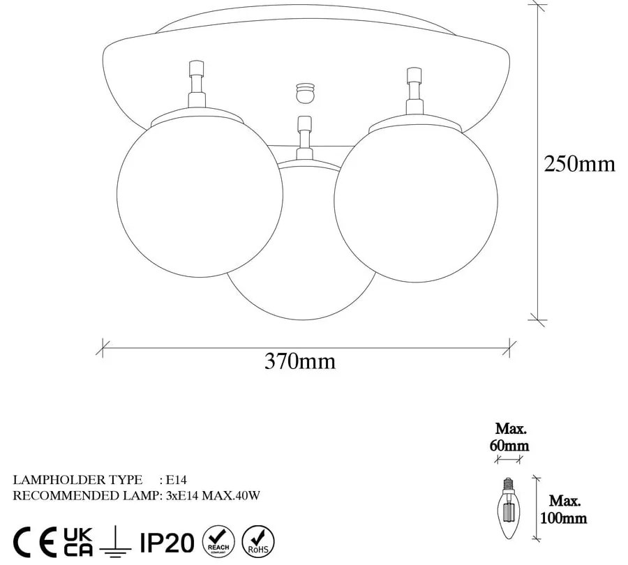 Осветително тяло за таван в златисто със стъклен абажур 37x44 cm Well – Opviq lights