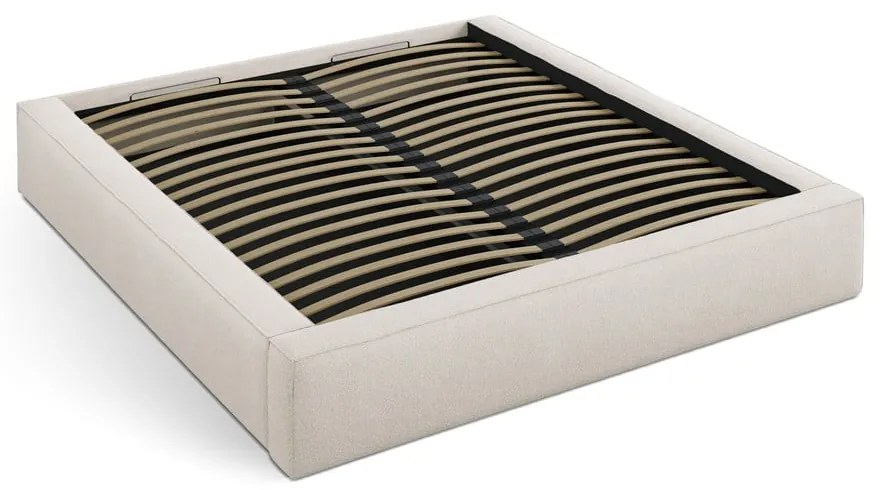 Кремаво двойно тапицирано легло с място за съхранение с включена подматрачна рамка 140x200 cm Simon – Micadoni