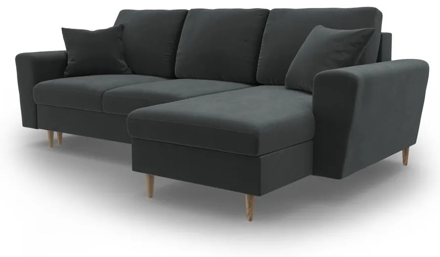 Тъмносив кадифен разтегателен ъглов диван с място за съхранение Kyoto – Cosmopolitan Design