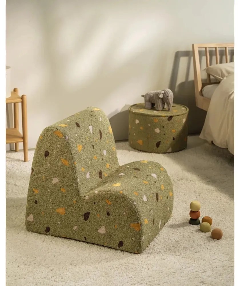 Зелен детски стол от букле и шенил Terrazzo Cloud – Wigiwama