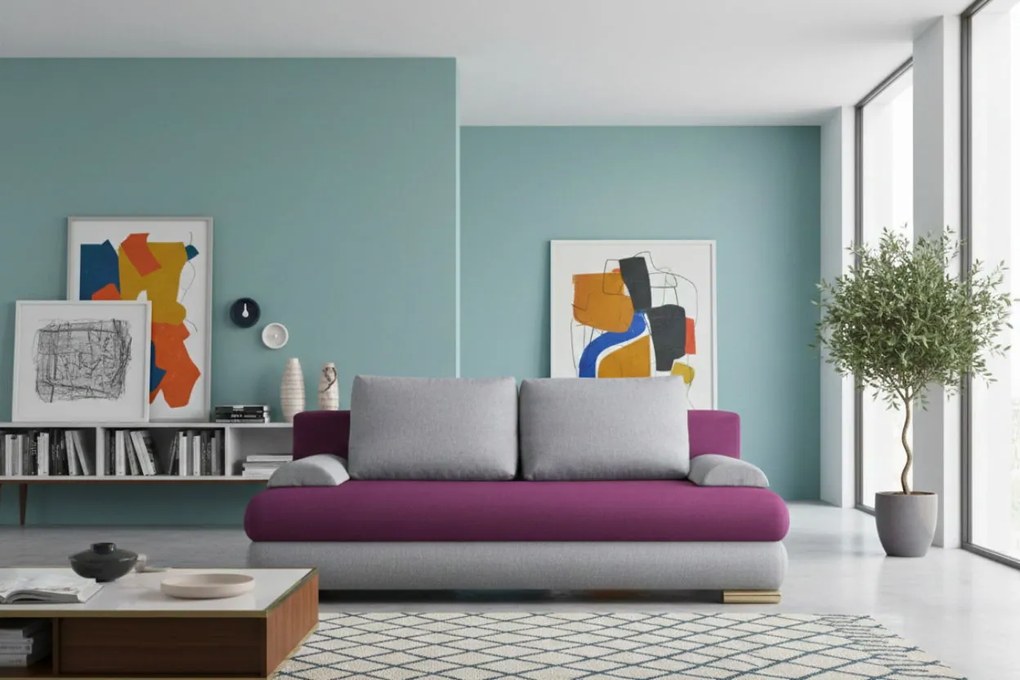 Диван-легло Рибод-Лилаво - Сиво