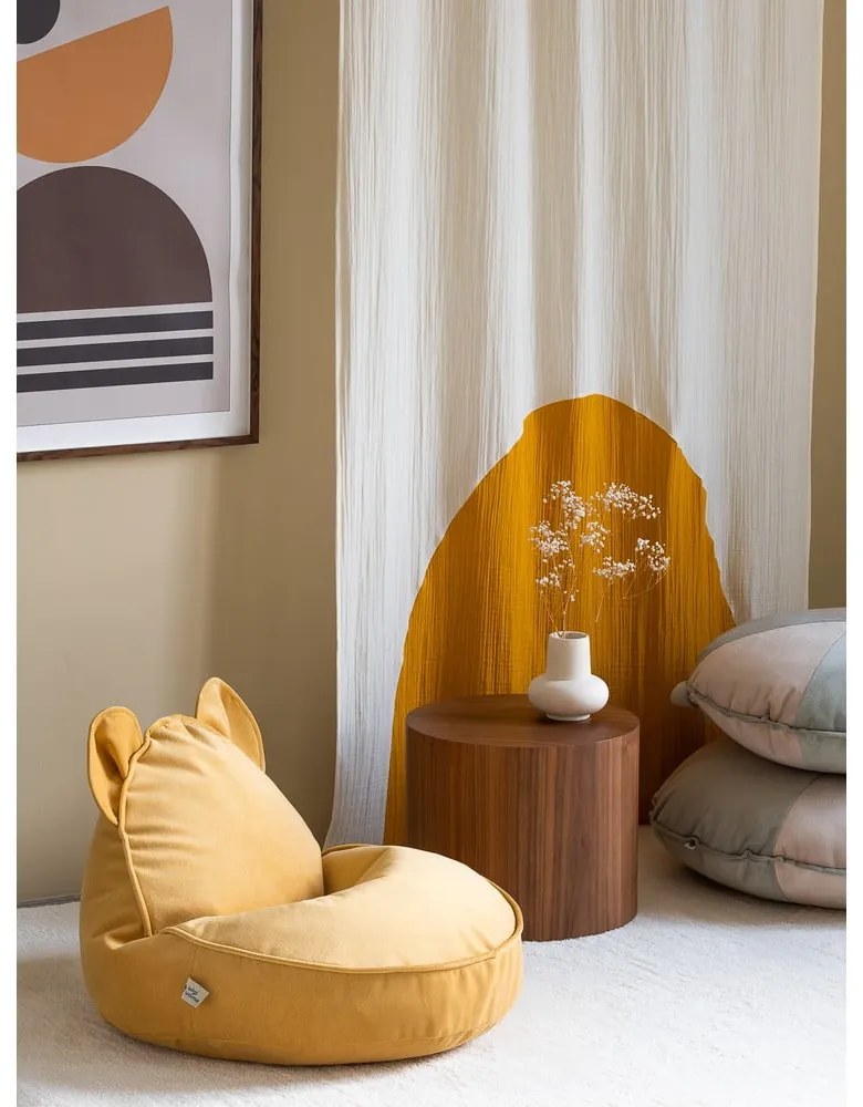 Жълт кадифен детски пуф Bear – Wigiwama