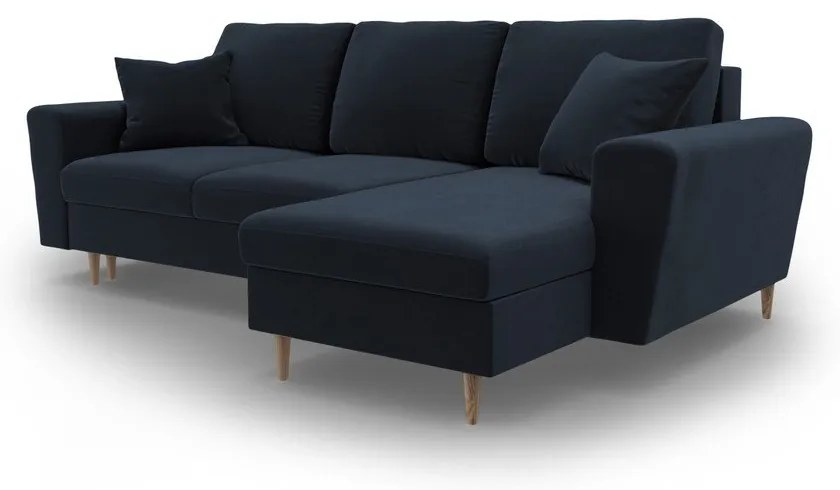 Тъмносин кадифен разтегателен ъглов диван с място за съхранение Kyoto – Cosmopolitan Design