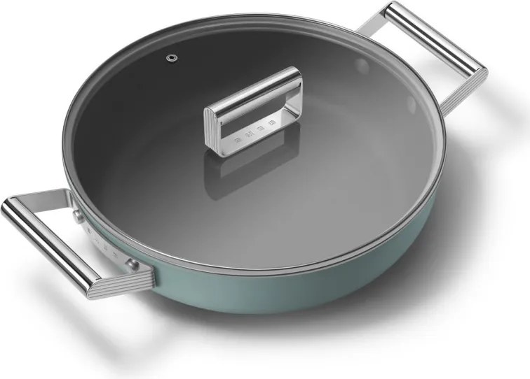 Плитка тенджера с капак Smeg DPF2812EGM, 28 см, 4.3 л, Керамично незалепващо покритие, Фурна до 250C, Без PFAS, Индукция, Изумрудено зелен