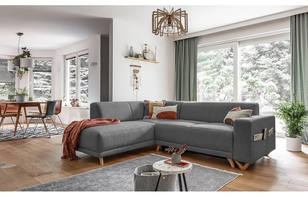 Сив разтегателен/с място за съхранение ъглов диван (ляв ъгъл/L форма) Classy Sophie – Miuform