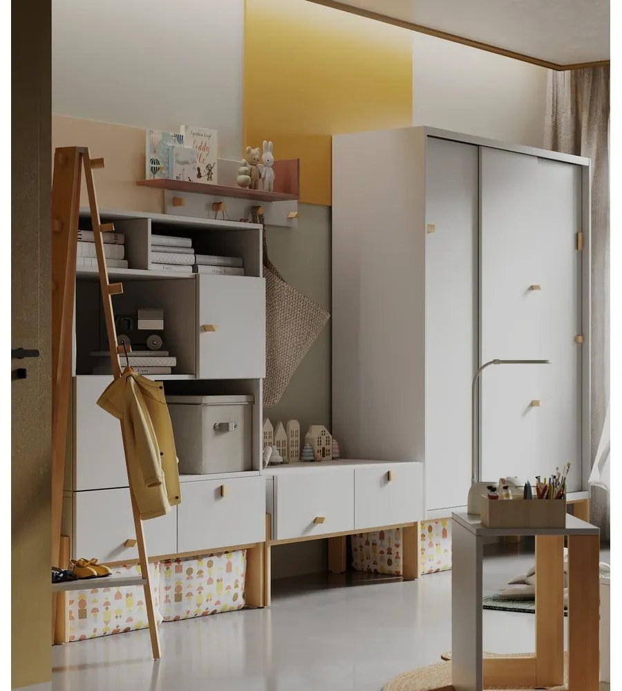 Светло сив/естествен стенен детски шкаф за дрехи Cube - Pinio