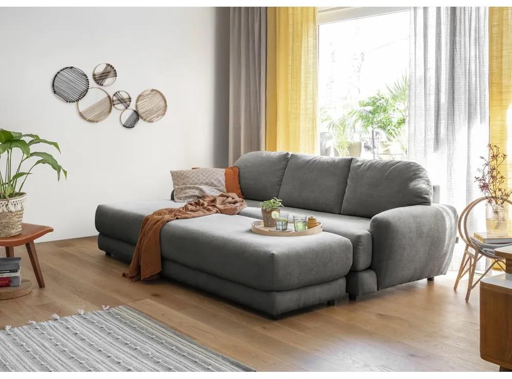 Сив ъглов разтегателен диван (ляв ъгъл) с подложка за крака Comfy Claude - Miuform