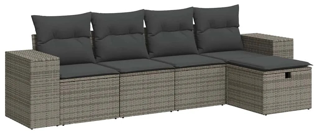 3325666 vidaXL Градински комплект с възглавници, 5 части, сив полиратан