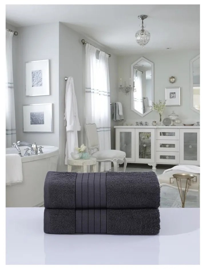 Антрацитни памучни хавлиени кърпи в комплект от 2 бр. от тери 70x140 cm – Good Morning