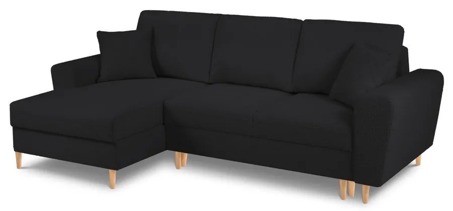 Черен разтегателен ъглов диван с място за съхранение от прежда с примки от букле (ляв ъгъл) Kyoto – Cosmopolitan Design