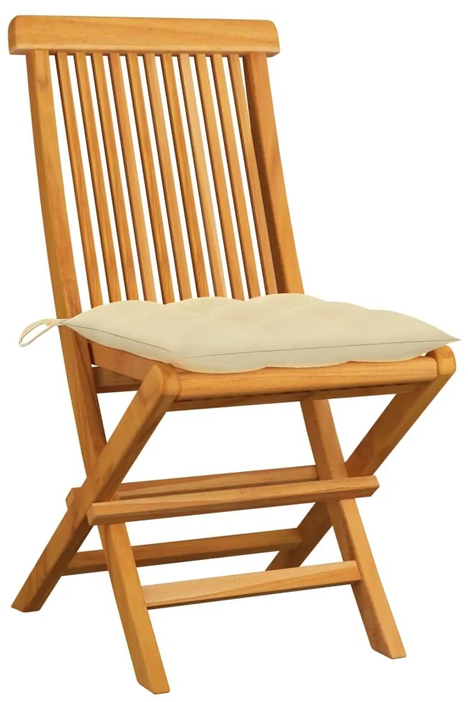 3062477 vidaXL Градински столове 2 бр кремавобели възглавници тик масив