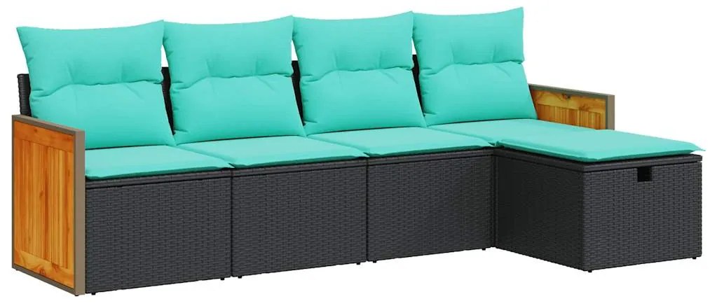 3326012 vidaXL Градински комплект с възглавници, 5 части, черен полиратан