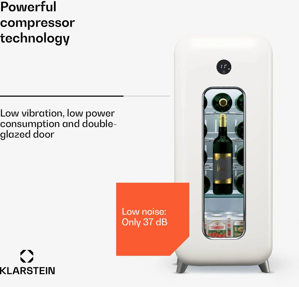 Klarstein Shirley 15 Uno, охладител за вино, 15 бутилки, 5 - 20 °C, сензорно управление, ретро