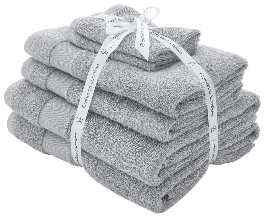 Светлосиви памучни хавлии и кърпи за баня в комплект от 6 бр. от тери Anti-Bacterial – Catherine Lansfield