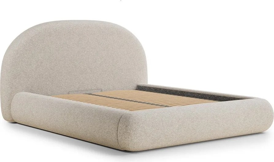 Кремаво двойно легло 160x200 cm тапицирано с място за съхранение с включена подматрачна рамка Maumere – Maison de Rêve