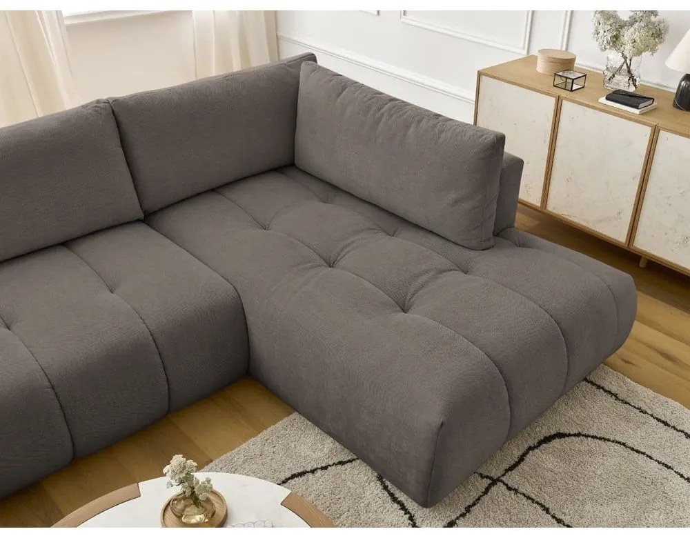 Кафяво-сив сгъваем/с място за съхранение ъглов диван (десен ъгъл/U форма) Fuji – Bobochic Paris