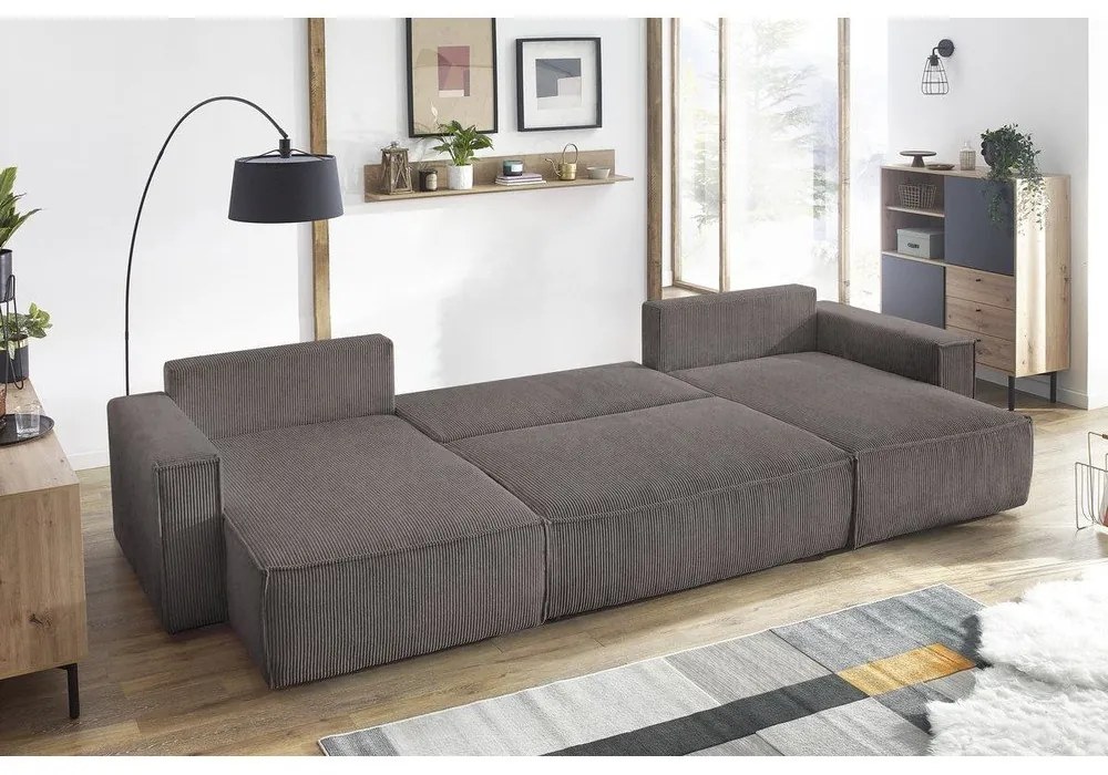 Тъмносив велурен U-образен разтегателен диван Nihad - Bobochic Paris