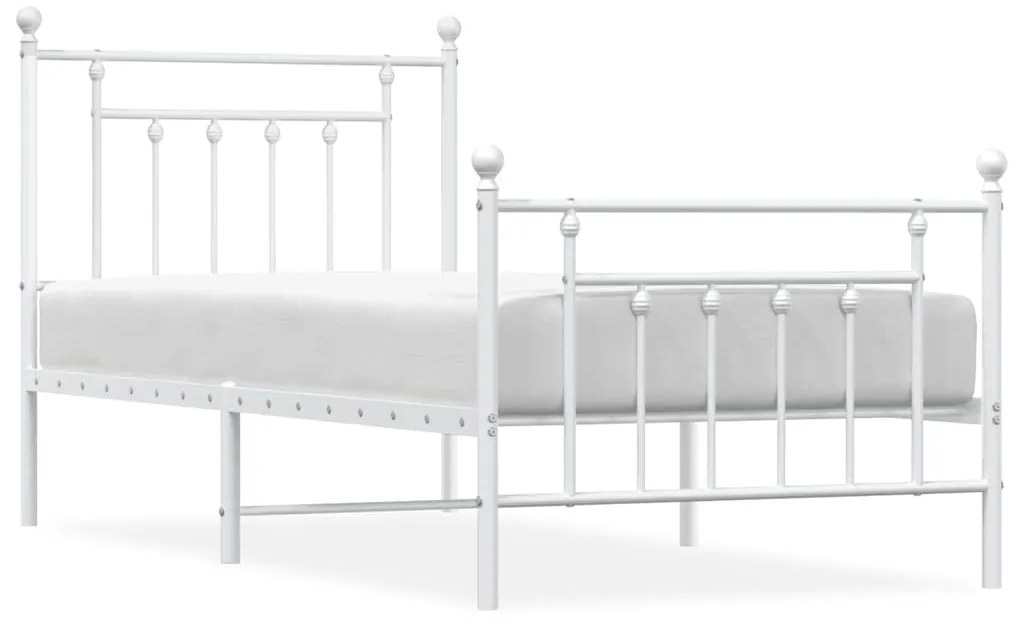 353597 vidaXL Метална рамка за легло с горна и долна табла, бяла, 90x200 см