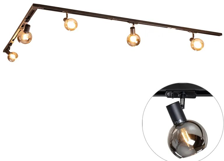 Модерна релсова система за осветление с 5 черни прожектора 1-фазов - Iconic Lava