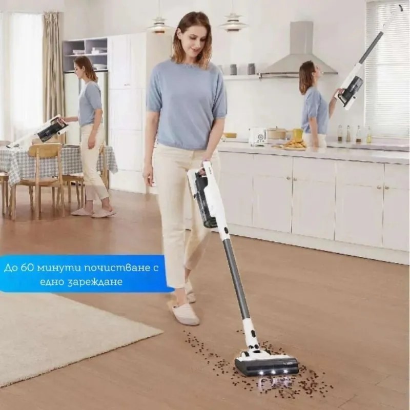 Вертикална прахосмукачка Tineco A30S Plus, 160W, 20000 Pa, 140 м2, 60 мин, 1000 мл, iLoop сензор, PureCyclone технология, LED, Бял/сив