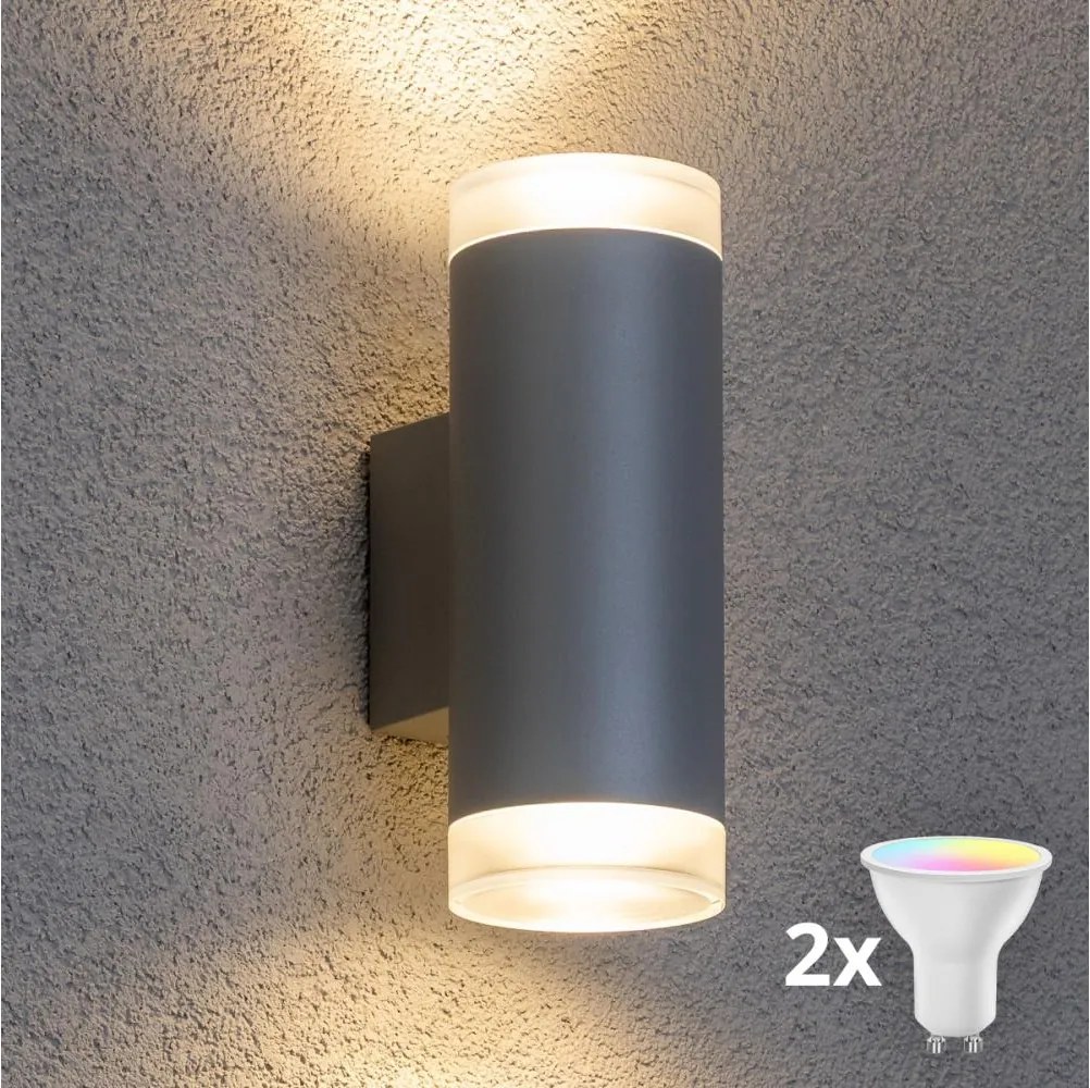 Brilagi - LED RGBW външно стенно осветително тяло MATERA 2xGU10/4,8W/230V сиво IP54