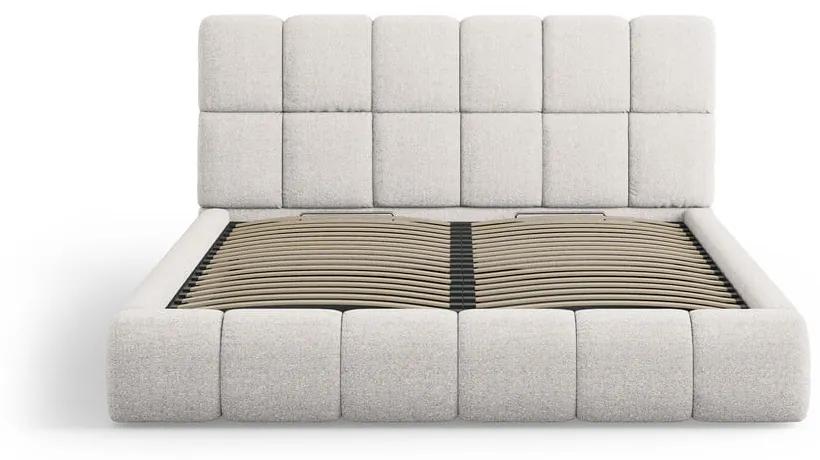 Светлосиво тапицирано двойно легло с място за съхранение и решетка 140x200 cm Bellis - Micadoni Home