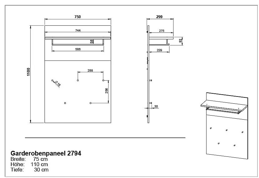 Панел за закачалки в дъбов декор в естествен цвят Fremont - Germania