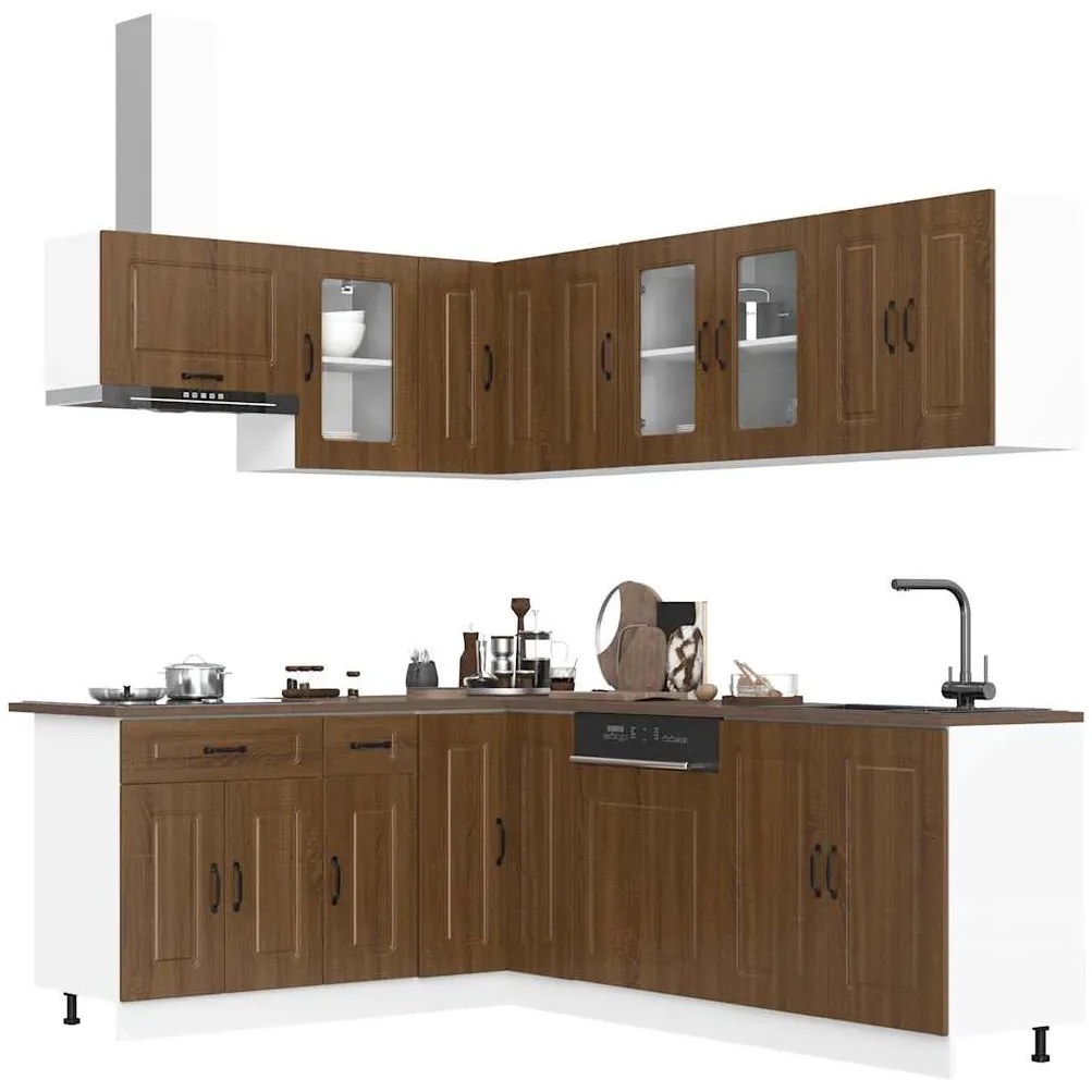 3314888 vidaXL Комплект кухненски шкафове, 11 части, "Kalmar", кафяв дъб, инженерна дървесина