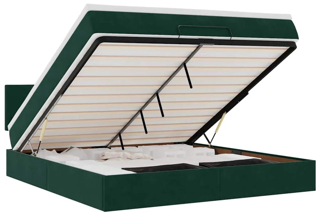 3312563 vidaXL Османска легло с матрак и LED, тъмнозелено, 160x200 см, кадифе