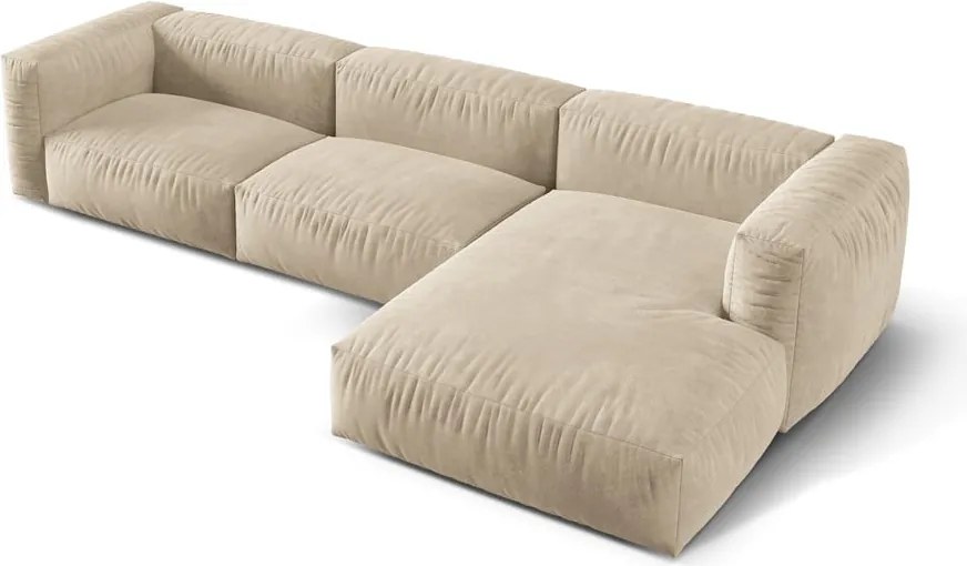 Бежов кадифен модулен ъглов диван (десен ъгъл) Martina – Micadoni