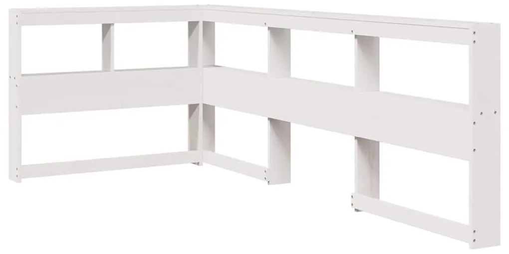 859290 vidaXL Табла за книги с L-образна, бяла, 90 см, масивно дърво бор