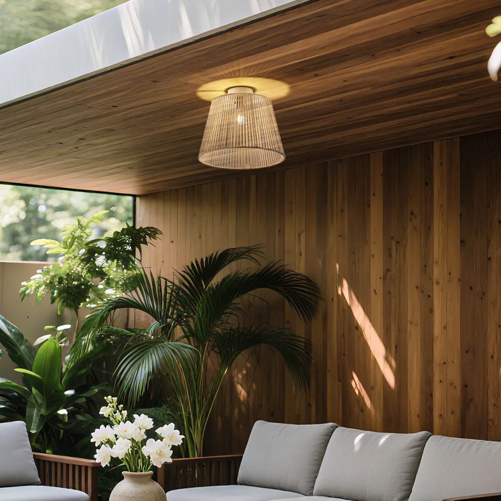 Japandi външна таванна лампа с бежово въже IP54 - Jayla