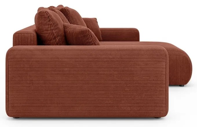 Разтегателен ъглов диван с място за съхранение от рипсено кадифе в тухлен цвят (променлив) Luma – Ropez